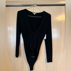 Charlotte Russe S Deep V Neck Black Long Sleeve Bodysuit